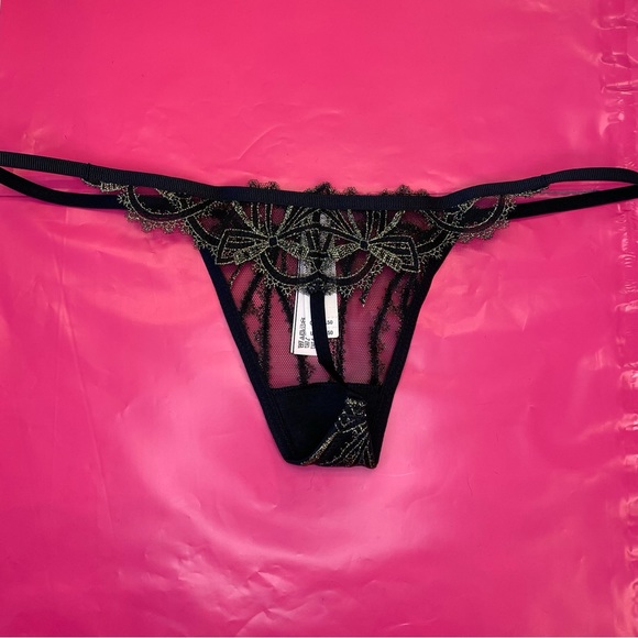 VS DREAM ANGELS Shine Lace V-String Panty Black Gorgeous Sexy NWT - Picture 13 of 16